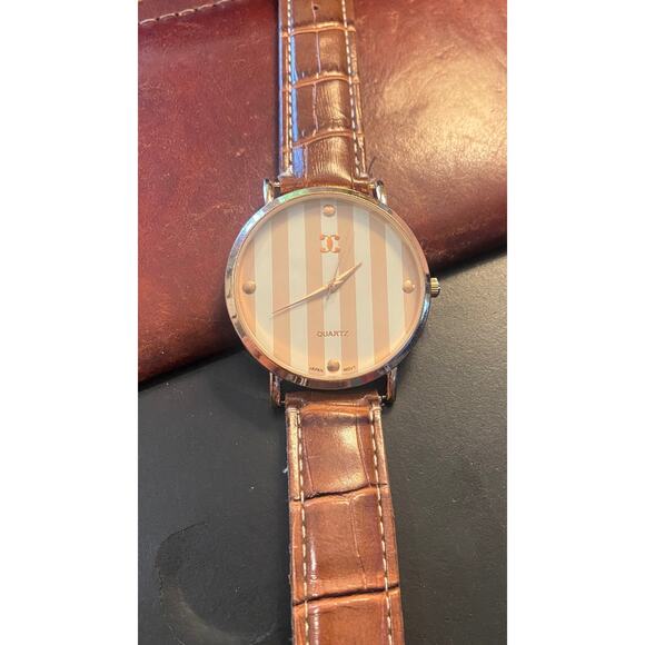 Women's 40mm Gold Tone Charming Charlie Watch, Tan Striped Face - Picture 1 of 3